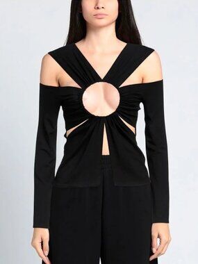 NWT Sid Neigum Black Circle Cutout Ring Long Sleeve Top Size Small